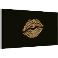 MuchoWow Aluminium schilderij 40x20 cm - Wanddecoratie metaal - lip - Zwart - Panterprint - Metalen muurdecoratie woonkamer - Decoratie industrieel - Foto op dibond - Industriële accessoires slaapkamer