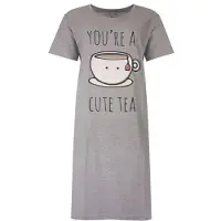 Temptation Dames Bigshirt - Cute Tea Print - Grijs Melange - Maat L