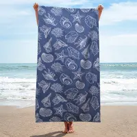 Saphira Luxe XXL Strandlaken 170x190 cm – 100% Katoen – Blauw & Zeeschelp Design – Ideaal voor het strand/zwembad – Extra Groot, Superzacht & Ademend – Zomeruitverkoop
