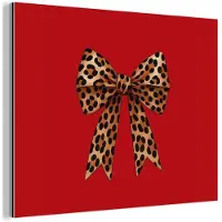 MuchoWow Aluminium schilderij 80x60 cm - Wanddecoratie metaal - Strik - Sierlijk - Panter - Rood - Metalen muurdecoratie woonkamer - Decoratie industrieel - Foto op dibond - Industriële accessoires slaapkamer