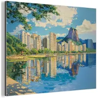 MuchoWow Aluminium schilderij 40x30 cm - Wanddecoratie metaal - Berg - Skyline - Strand - Water - Metalen muurdecoratie woonkamer - Decoratie industrieel - Foto op dibond - Industriële accessoires slaapkamer