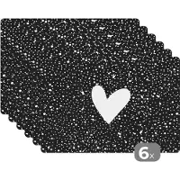 KitchenYeah Placemat - Placemats kunststof - Design - Liefde - Hartje - 45x30 cm - 6 stuks - Hittebestendig - Anti-Slip - Onderlegger - Afneembaar