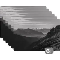 KitchenYeah Placemat - Placemats kunststof - Bergen - Natuur - Mist - 45x30 cm - 6 stuks - Hittebestendig - Anti-Slip - Onderlegger - Afneembaar