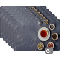 KitchenYeah Placemat - Placemats kunststof - Thee - Kruiden - Specerijen - Keuken - 45x30 cm - 6 stuks - Hittebestendig - Anti-Slip - Onderlegger - Afneembaar