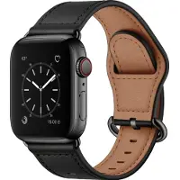 Mobigear Leren Watch bandje geschikt voor Apple Watch Bandje Gespsluiting | Venezia - 42/41/40/38 mm - Zwart