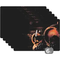KitchenYeah Placemat - Placemats kunststof - Wijn - Wijnglas - Wijnvaten - Druiven - Glas - 45x30 cm - 6 stuks - Hittebestendig - Anti-Slip - Onderlegger - Afneembaar
