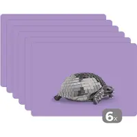 KitchenYeah Placemat - Placemats kunststof - Schildpad - Discobal - Disco - Dier - Paars - 45x30 cm - 6 stuks - Hittebestendig - Anti-Slip - Onderlegger - Afneembaar