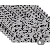 KitchenYeah Placemat - Placemats kunststof - Letters - Alfabet - Patronen - Zwart Wit - 45x30 cm - 6 stuks - Hittebestendig - Anti-Slip - Onderlegger - Afneembaar