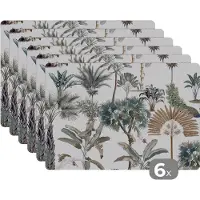 KitchenYeah Placemats - Jungle - Monstera - Bladeren - Palm - Onderleggers placemats - 45x30 cm - 6 stuks