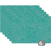 KitchenYeah Placemat - Placemats kunststof - Patronen - Water - Zee - 45x30 cm - 6 stuks - Hittebestendig - Anti-Slip - Onderlegger - Afneembaar