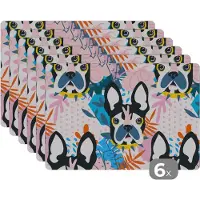 KitchenYeah Placemat kinderen - Placemat - Placemats kunststof - Patronen - Hond - Plant - Jongens - Meisjes - Kinderen - Kindje - 45x30 cm - 6 stuks - Hittebestendig - Anti-Slip - Onderlegger - Afneembaar