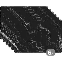 KitchenYeah Placemats - Zwart - Wit - Structuur - Marmer - Placemat - Onderlegger - 45x30 cm - 6 stuks