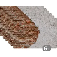 KitchenYeah Placemats - Gips - Tafelonderlegger - Baksteen - Muur - Placemat - Tafel onderzetter -45x30 cm - 6 stuks