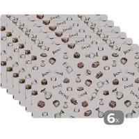 KitchenYeah Placemat - Placemats kunststof - Snoep - Vintage - Chocolade - Design - 45x30 cm - 6 stuks - Hittebestendig - Anti-Slip - Onderlegger - Afneembaar