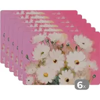 KitchenYeah Placemat - Placemats kunststof - Bloemen - Vaas - Planten - Wit - 45x30 cm - 6 stuks - Hittebestendig - Anti-Slip - Onderlegger - Afneembaar