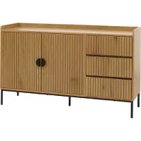 MCW Dressoir -O39, ladekast dressoir, 3 laden 2 deuren, hout melamine 80x130x42cm ~ naturel