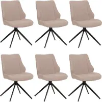 Mendler Set van 6 eetkamerstoelen -O48, keukenstoel, draaibaar met automatische terugkeer, stof/textiel chenille (320 g/m²) Oeko-Tex ~ beige