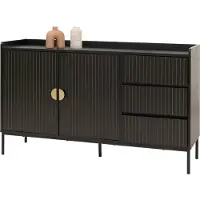 Mendler Dressoir -O39, ladekast dressoir, 3 laden 2 deuren, hout melamine 80x130x42cm ~ hout look zwart