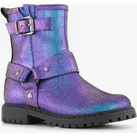 Stap leren meisjes biker boots met glitters paars maat 22
