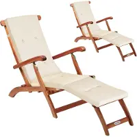 Casaria Ligbed Queen Mary Set van 2 acaciahout FSC-gecertificeerd incl kussen Crème