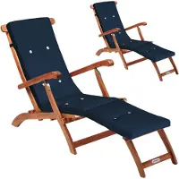 Casaria Ligbed Queen Mary Set van 2 acaciahout FSC-gecertificeerd incl kussen Blauw