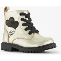 Stap leren meisjes veterboots met hartjes goud zwart maat 24