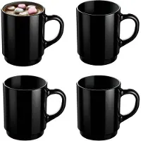 Luminarc Koffiemokken Lagos - 4x stuks - Hard Glas - zwart - 250 ml - 7 x 9 cm