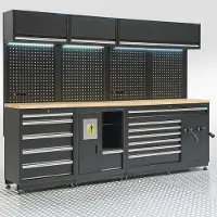 Datona Werkplaatsinrichting PREMIUM met eiken werkblad - 362 cm breed - Zwart