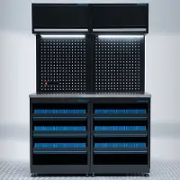 Datona Werkplaatsinrichting PREMIUM RVS - open ladekast met opbergbakken - 136 cm - Zwart