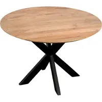 QUVIO Eettafel Sofia – Rond – Ø120 – Stalen kruispoot – FSC-gecertificeerd mangohout – Naturel