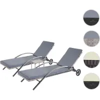Mendler Set van 2 ligbedden, model HWC-E27, relaxstoelen voor de tuin, van polyrotan, kleur grijs, met donkergrijze kussens