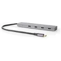Nedis USB-C hub met 3x USB-C en 1x USB-C PD 100W poort - USB3.2 (tot 10 Gbit/s) / aluminium - 0,15 meter