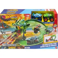 Hot Wheels Monstertrucks - Haaien vs. Dino's Draak Vernietiging Speelset en 2 Speelgoedtrucks