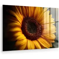 MuchoWow Glasschilderij 60x40 cm - Schilderij acrylglas - Geel - Zonnebloem - Zomers - Foto op glas - Muurdecoratie woonkamer - Wanddecoratie slaapkamer - Schilderijen