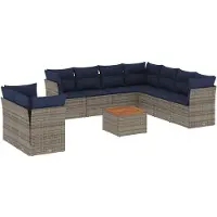 vidaXL 10-delige loungeset voor de tuin met kussens, grijs, polyrotan