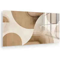 MuchoWow Glasschilderij 120x60 cm - Schilderij acrylglas - Retro - Geometrische lagen - Aardetinten - Foto op glas - Muurdecoratie woonkamer - Wanddecoratie slaapkamer - Schilderijen