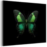 MuchoWow Aluminium schilderij 120x90 cm - Wanddecoratie metaal - Vlinder - Groen - Opvallend - Metalen muurdecoratie woonkamer - Decoratie industrieel - Foto op dibond - Industriële accessoires slaapkamer