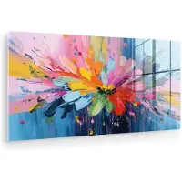 MuchoWow Glasschilderij 160x80 cm - Schilderij acrylglas - Kleuruitbarsting - Expressieve sfeer - Bloem - Foto op glas - Muurdecoratie woonkamer - Wanddecoratie slaapkamer - Schilderijen