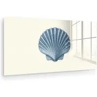 MuchoWow Glasschilderij 40x20 cm - Schilderij acrylglas - Ribbels - Blauw - Schelp - Foto op glas - Muurdecoratie woonkamer - Wanddecoratie slaapkamer - Schilderijen