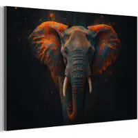 MuchoWow Aluminium schilderij 150x100 cm - Wanddecoratie metaal - Olifant - Oranje - Oren - Metalen muurdecoratie woonkamer - Decoratie industrieel - Foto op dibond - Industriële accessoires slaapkamer
