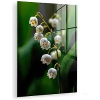 MuchoWow Glasschilderij 120x160 cm - Schilderij acrylglas - Bloemen - Wit - Bladeren - Lelietjes - Foto op glas - Muurdecoratie woonkamer - Wanddecoratie slaapkamer - Schilderijen