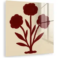 MuchoWow Glasschilderij 20x20 cm - Schilderij acrylglas - Bloemen - Bladeren - Rood - Minimalistisch - Foto op glas - Muurdecoratie woonkamer - Wanddecoratie slaapkamer - Schilderijen