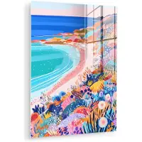 MuchoWow Glasschilderij 120x160 cm - Schilderij acrylglas - Bloemenweide - Zee - Zomers - Foto op glas - Muurdecoratie woonkamer - Wanddecoratie slaapkamer - Schilderijen