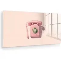 MuchoWow Glasschilderij 40x20 cm - Schilderij acrylglas - Draaischijftelefoon - Retro - Roze - Foto op glas - Muurdecoratie woonkamer - Wanddecoratie slaapkamer - Schilderijen