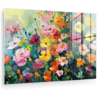 MuchoWow Glasschilderij 180x120 cm - Schilderij acrylglas - Bloemen explosie - Heldere kleuren - Vrolijk - Foto op glas - Muurdecoratie woonkamer - Wanddecoratie slaapkamer - Schilderijen