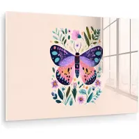 MuchoWow Glasschilderij 180x120 cm - Schilderij acrylglas - Bloemen - Bladeren - Vlinder - Kleurrijk - Foto op glas - Muurdecoratie woonkamer - Wanddecoratie slaapkamer - Schilderijen