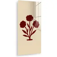 MuchoWow Glasschilderij 20x40 cm - Schilderij acrylglas - Bloemen - Bladeren - Rood - Minimalistisch - Foto op glas - Muurdecoratie woonkamer - Wanddecoratie slaapkamer - Schilderijen