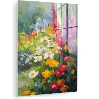 MuchoWow Glasschilderij 30x40 cm - Schilderij acrylglas - Zomertuin - Sfeervol - Bloemen - Foto op glas - Muurdecoratie woonkamer - Wanddecoratie slaapkamer - Schilderijen