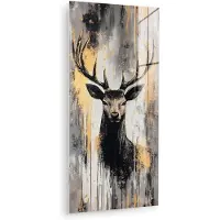MuchoWow Glasschilderij 80x160 cm - Schilderij acrylglas - Abstract - Hert - Gewei - Goud - Foto op glas - Muurdecoratie woonkamer - Wanddecoratie slaapkamer - Schilderijen