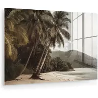 MuchoWow Glasschilderij 180x120 cm - Schilderij acrylglas - Eiland - Palmboom - Zee - Foto op glas - Muurdecoratie woonkamer - Wanddecoratie slaapkamer - Schilderijen